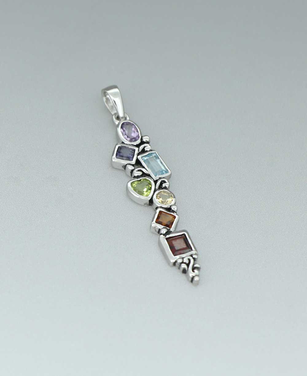 Mixed Geometry Chakra Rainbow Sterling Silver Pendant - Charms & Pendants