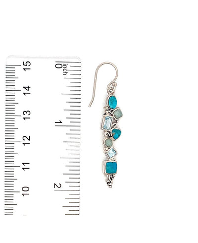 Mixed Geometry Turquoise, Blue Topaz, Amazonite Sterling Silver Earrings - Earrings