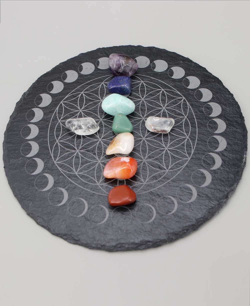 Moon Phase Flower of Life Chakra Grid - Decor
