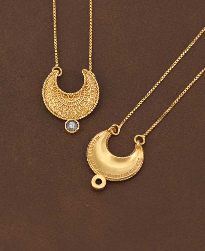 Moon Phase Mandala Art Gemstone Inspirational Necklace - Necklaces Labradorite