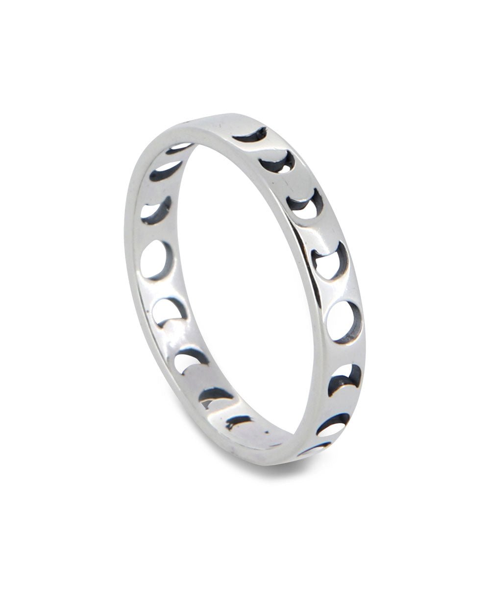 Moon Phase Sterling Silver Band Ring - Size 6