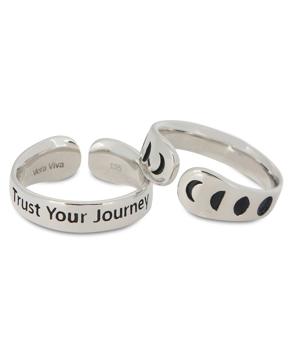 Moon Phase Trust Your Journey Adjustable Inspirational Sterling Silver Ring - Rings