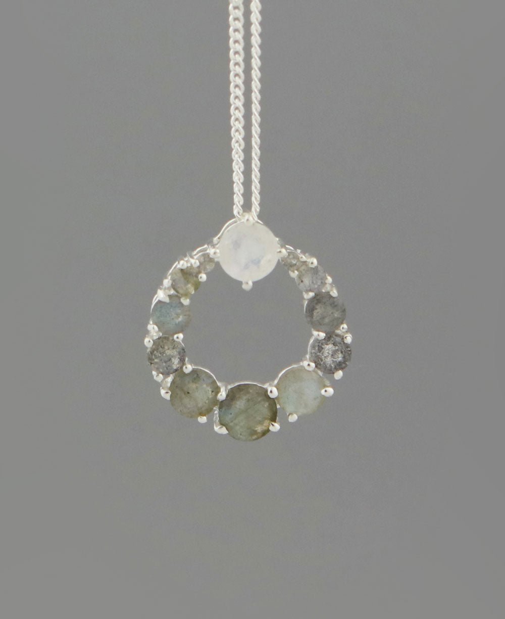 Moonstone and Labradorite Energy Circle Necklace - Necklaces Labradorite