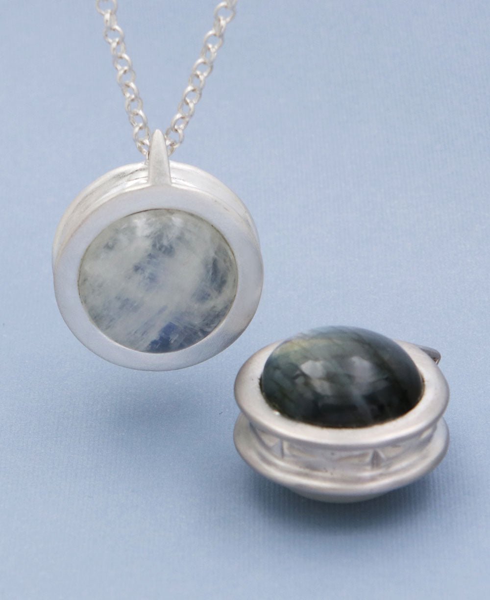 Moonstone and Labradorite Two-Sided Gemstone Globe Necklace -