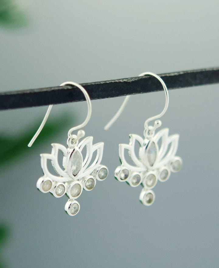 Moonstone and Sterling Silver Lotus Earrings - Earrings