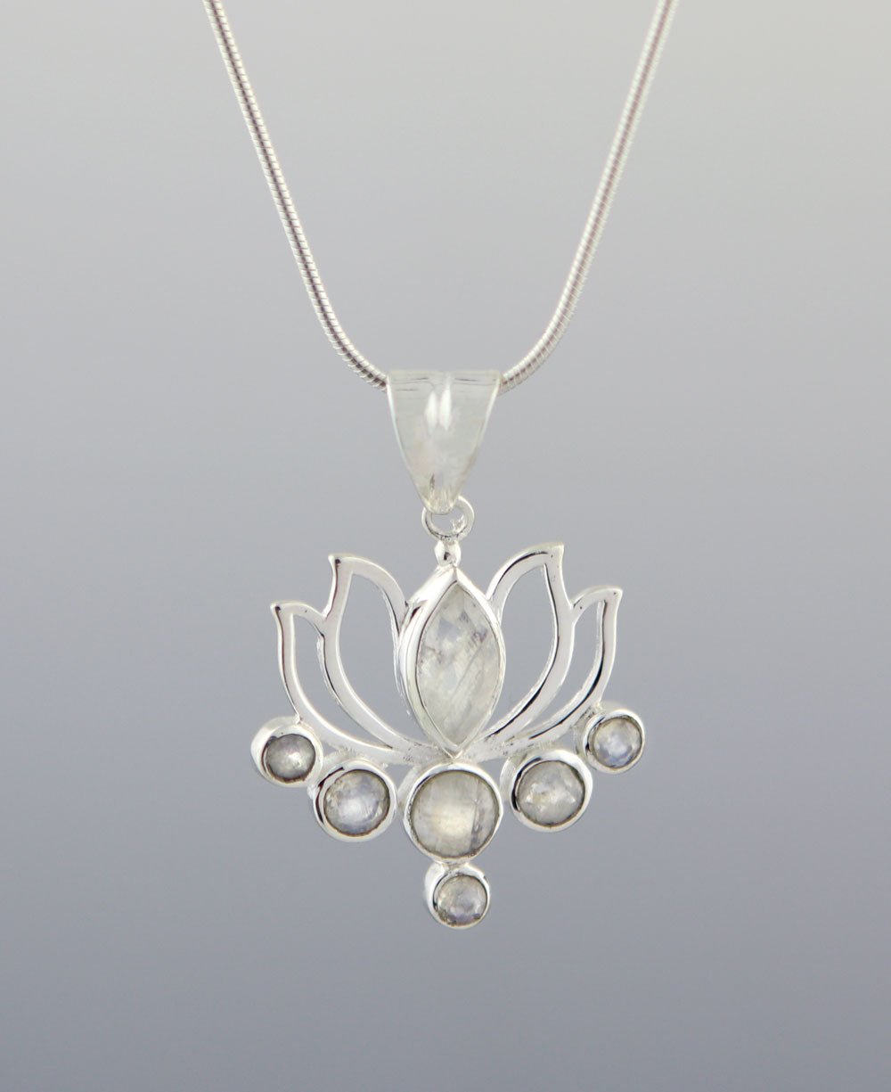 Moonstone Pendant in Lotus Design, Sterling Silver - Charms & Pendants