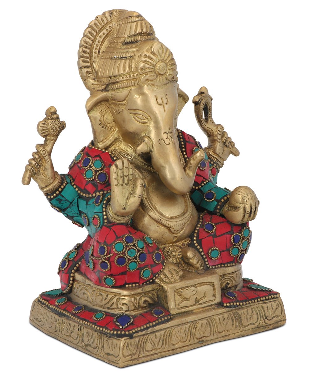 Mosaic Brass Ganesh Statue - Sculptures & Statues