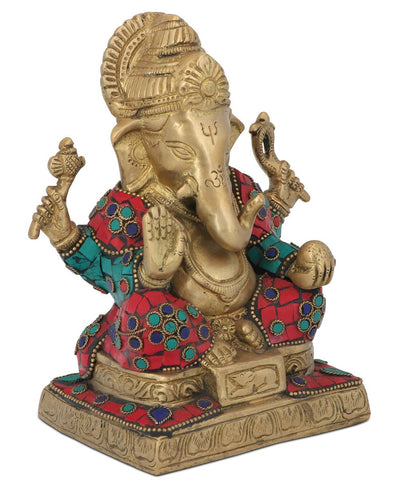 Mosaic Brass Ganesh Statue - Sculptures & Statues