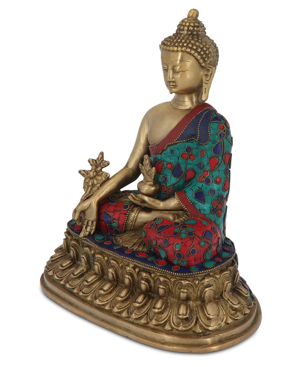Mosaic Design Brass Medicine Buddha Statue - Sculptures & Statues