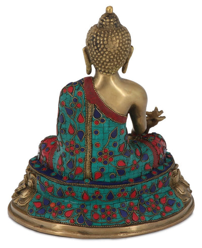 Mosaic Design Brass Medicine Buddha Statue - Sculptures & Statues