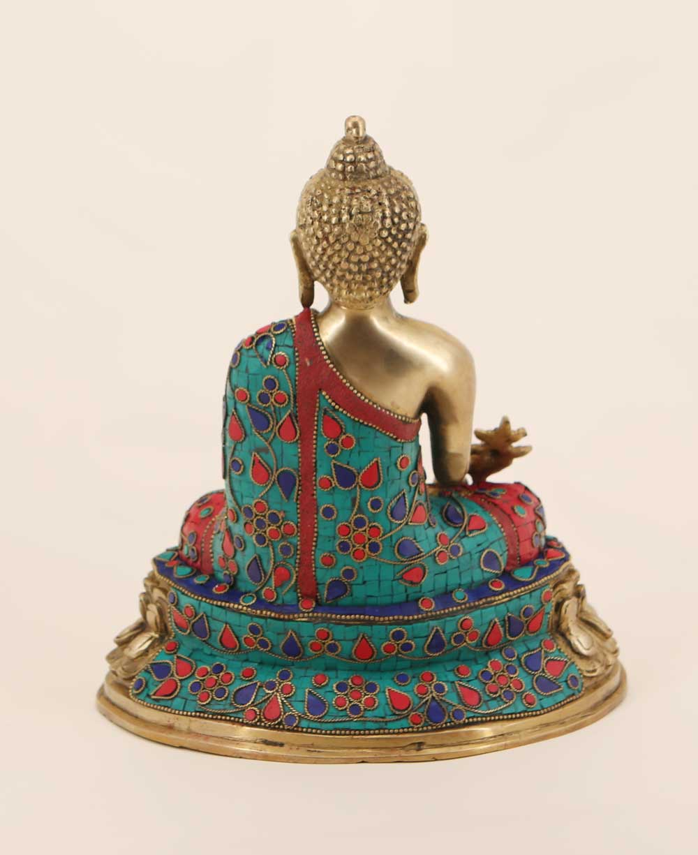 Mosaic Design Brass Medicine Buddha Statue - Sculptures & Statues