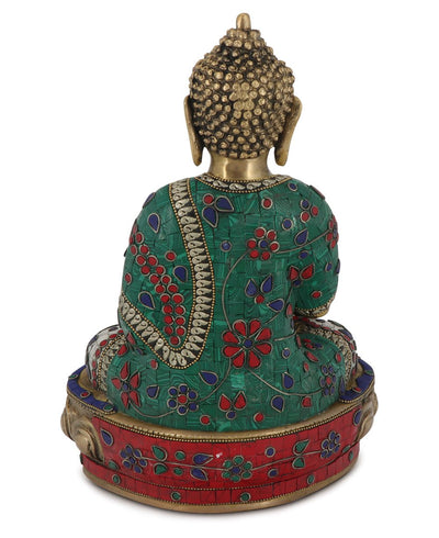 Mosaic Work Earth Touching Post Shakyamuni Buddha Brass Statue - Sculptures & Statues