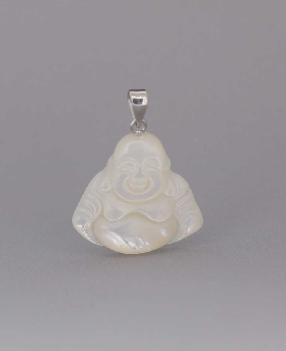 Mother of Pearl and Sterling Silver Happy Buddha Pendant - Charms & Pendants