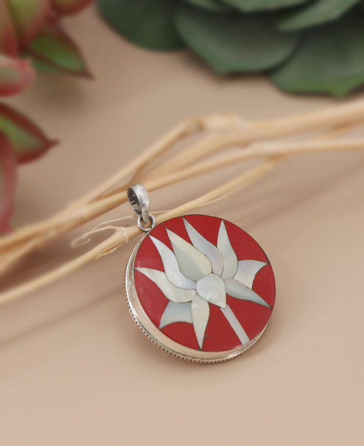 Mother of Pearl and Sterling Silver Lotus Pendant - Charms & Pendants Coral