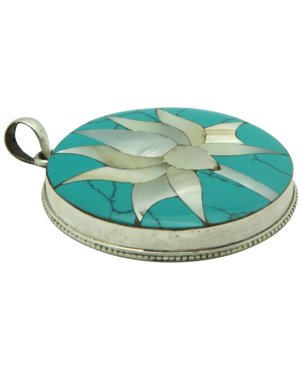 Mother of Pearl and Sterling Silver Lotus Pendant - Charms & Pendants Turquoise