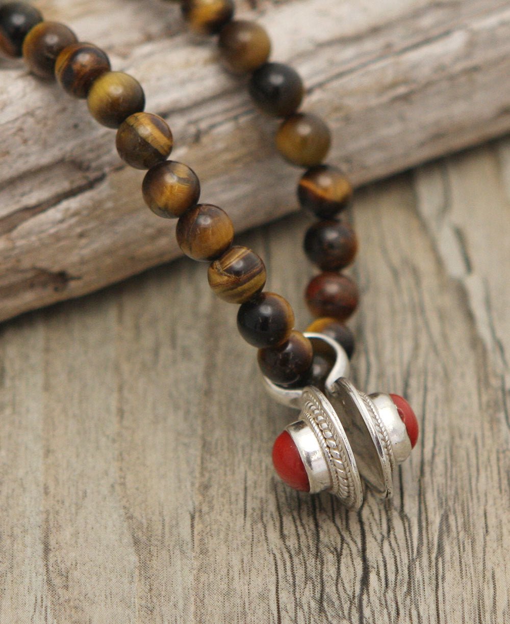 Movable Coral and Sterling Silver Mala Counter - Prayer Beads