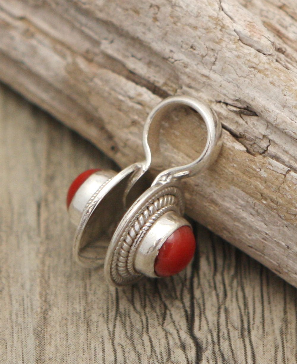 Movable Coral and Sterling Silver Mala Counter - Prayer Beads