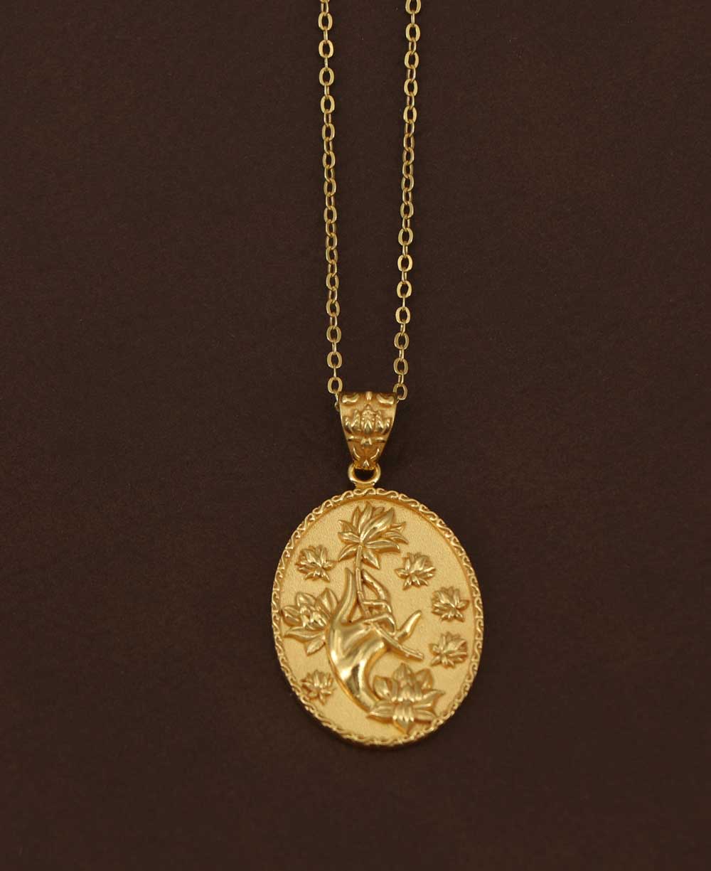 Mudra Hand and Lotus Flower Pendant Necklace - Necklaces