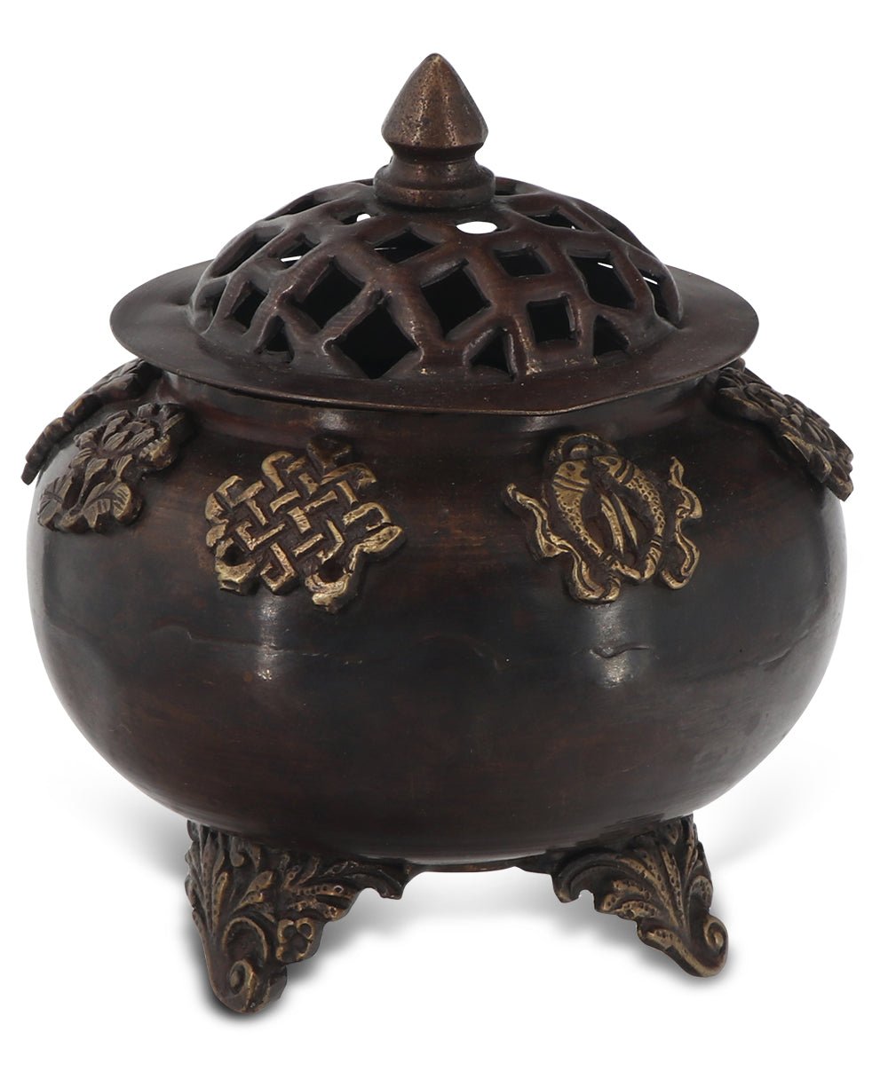 Multi-Purpose Tibetan Auspicious Symbols Bowl or Incense Burner - Incense Holders
