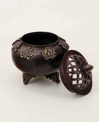 Multi-Purpose Tibetan Auspicious Symbols Bowl or Incense Burner - Incense Holders