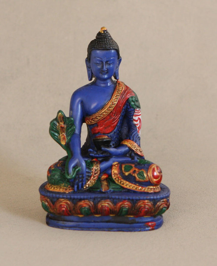 Multicolored Blue Medicine Buddha Statue, 5.5 Inches - Sculptures & Statues