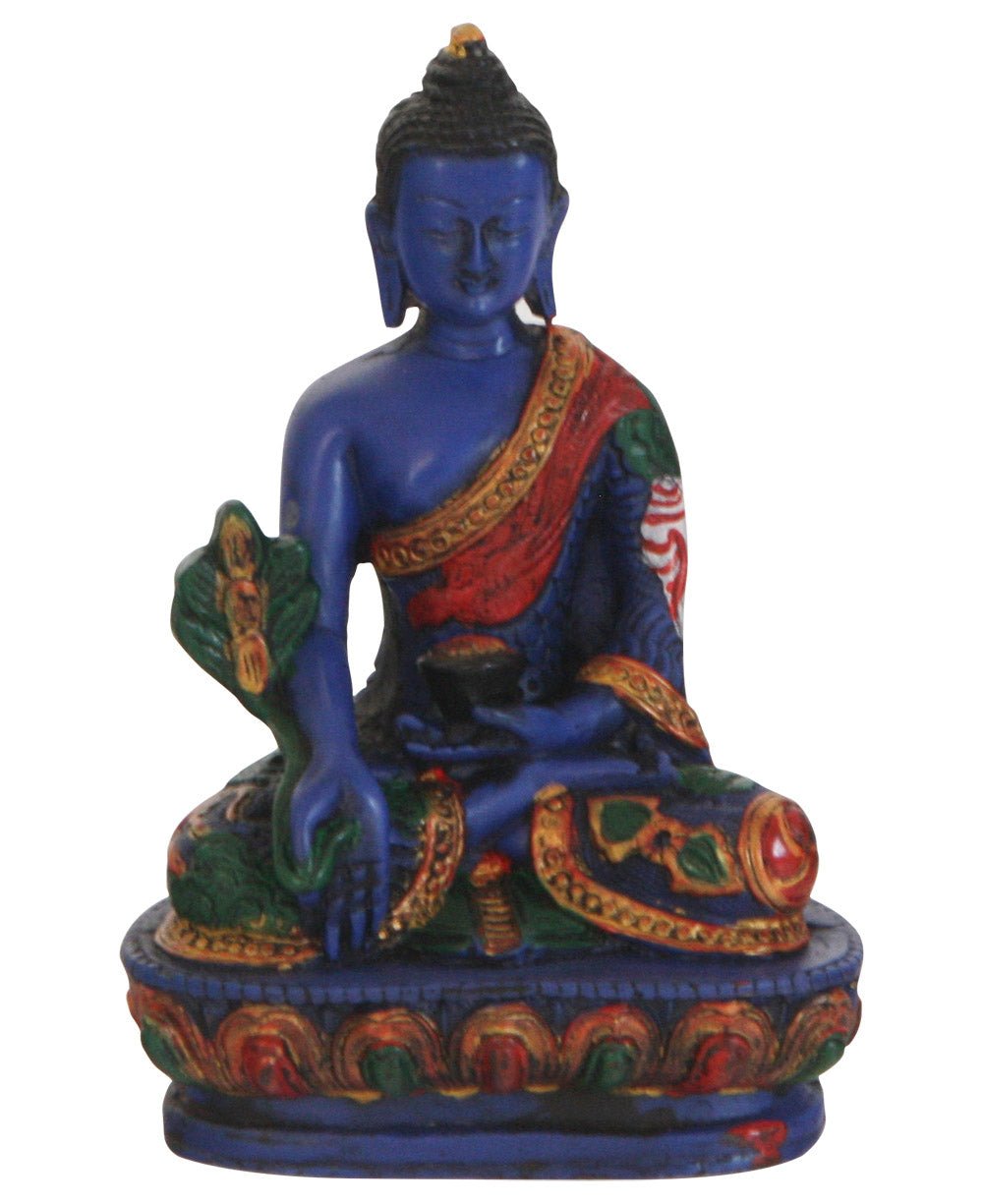 Multicolored Blue Medicine Buddha Statue, 5.5 Inches - Sculptures & Statues