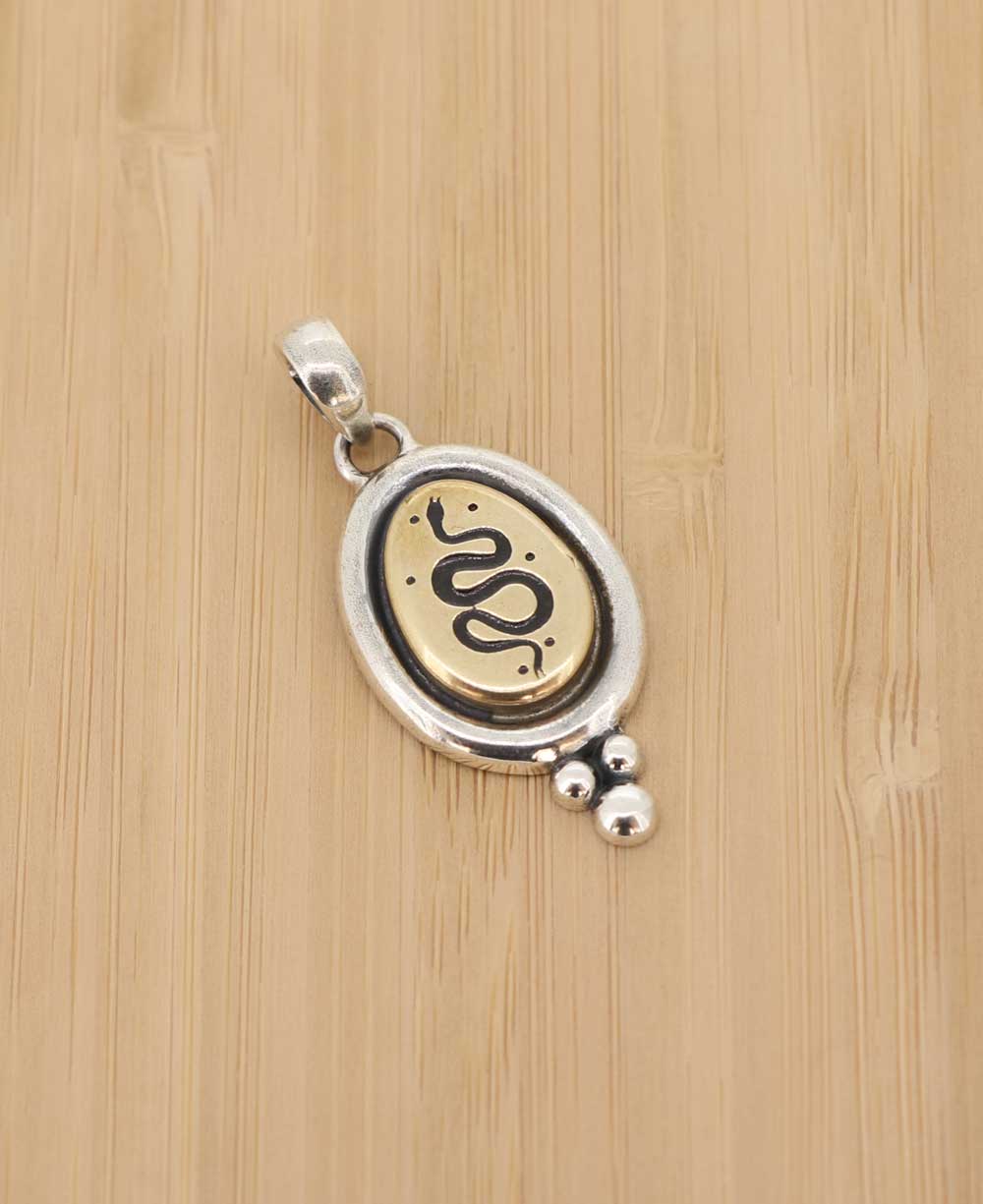 Mystical Boho Snake Pendant in Sterling Silver and Brass - Charms & Pendants