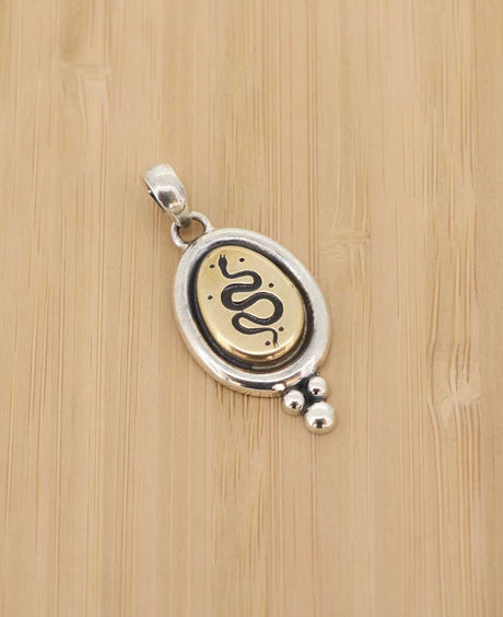 Mystical Boho Snake Pendant in Sterling Silver and Brass - Charms & Pendants