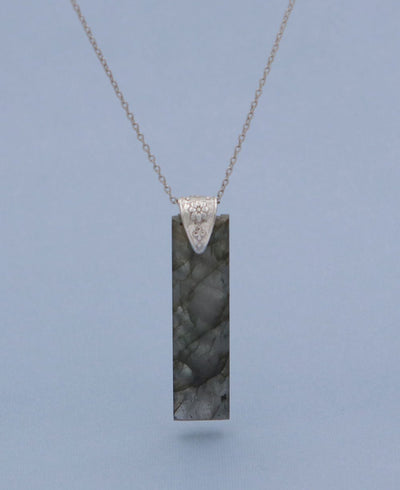 Mystical Labradorite Gemstone Vertical Bar Necklace - Necklaces
