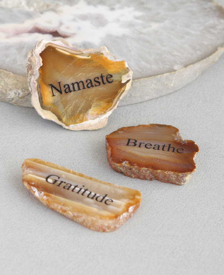 Namaste, Gratitude, Breathe Inspirational Agate Stone Slices, Set of 3 - Loose Stones