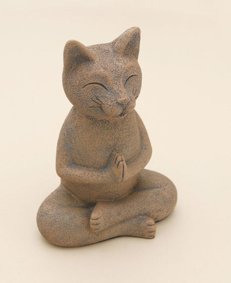 Namaste Yogi Meditating Cat Statue, Textured Clay Finish - Sculptures & Statues