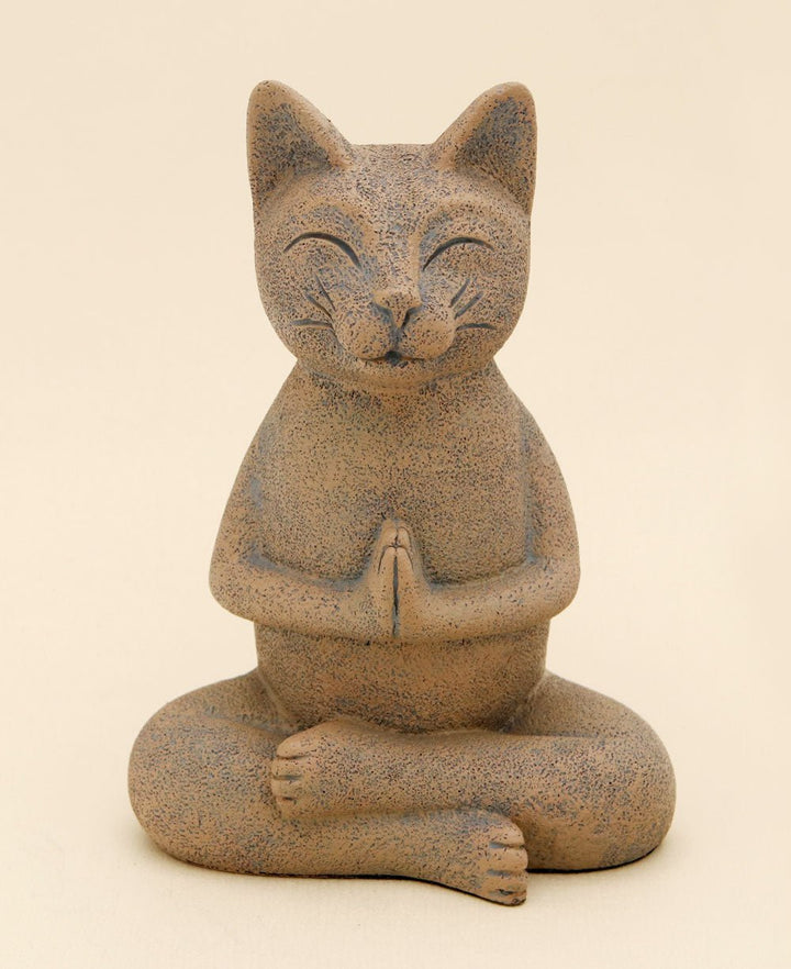 Namaste Yogi Meditating Cat Statue, Textured Clay Finish - Sculptures & Statues