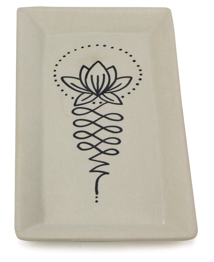 Natural Soapstone Unalome Lotus Design Trinket Dish -