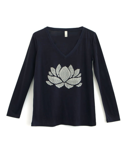 Navy Blue Lotus Mantra T-Shirt - Shirts & Tops S