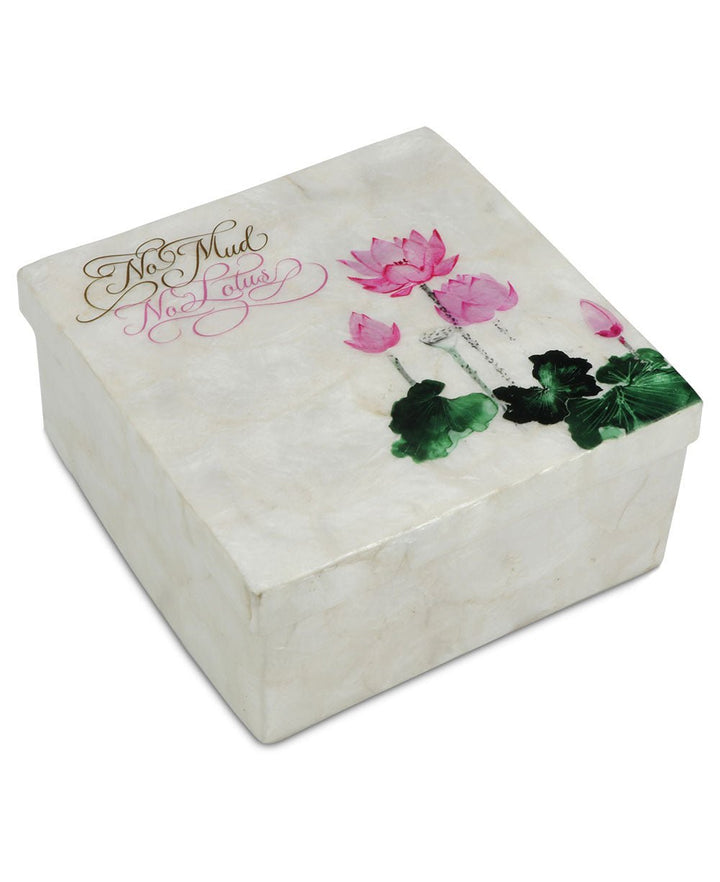 No Mud No Lotus Capiz Shell Mala or Jewelry Box - Gift Boxes & Tins