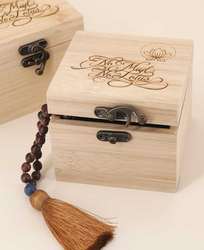 No Mud No Lotus Engraved Bamboo Mala Box - Gift Boxes & Tins