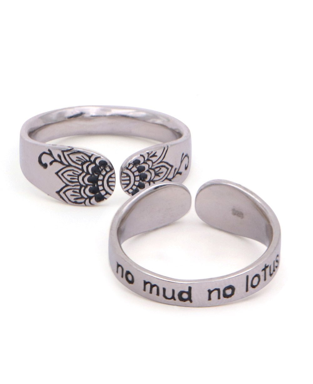 No Mud No Lotus Sterling Silver Mantra Ring - Rings