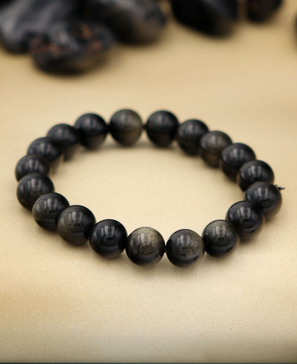 Obsidian Gemstone Bead Bracelet - 6mm
