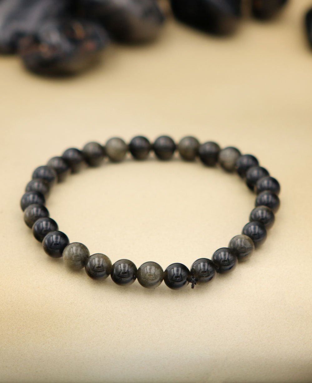 Obsidian Gemstone Bead Bracelet - 6mm