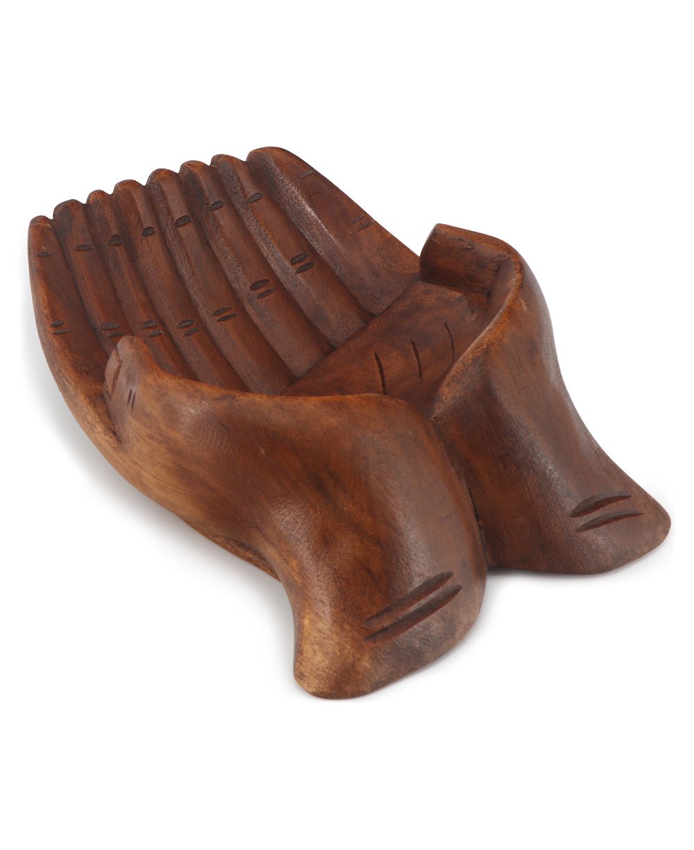 Offering Hands Wooden Carving and Display Bowl, Bali - Decor