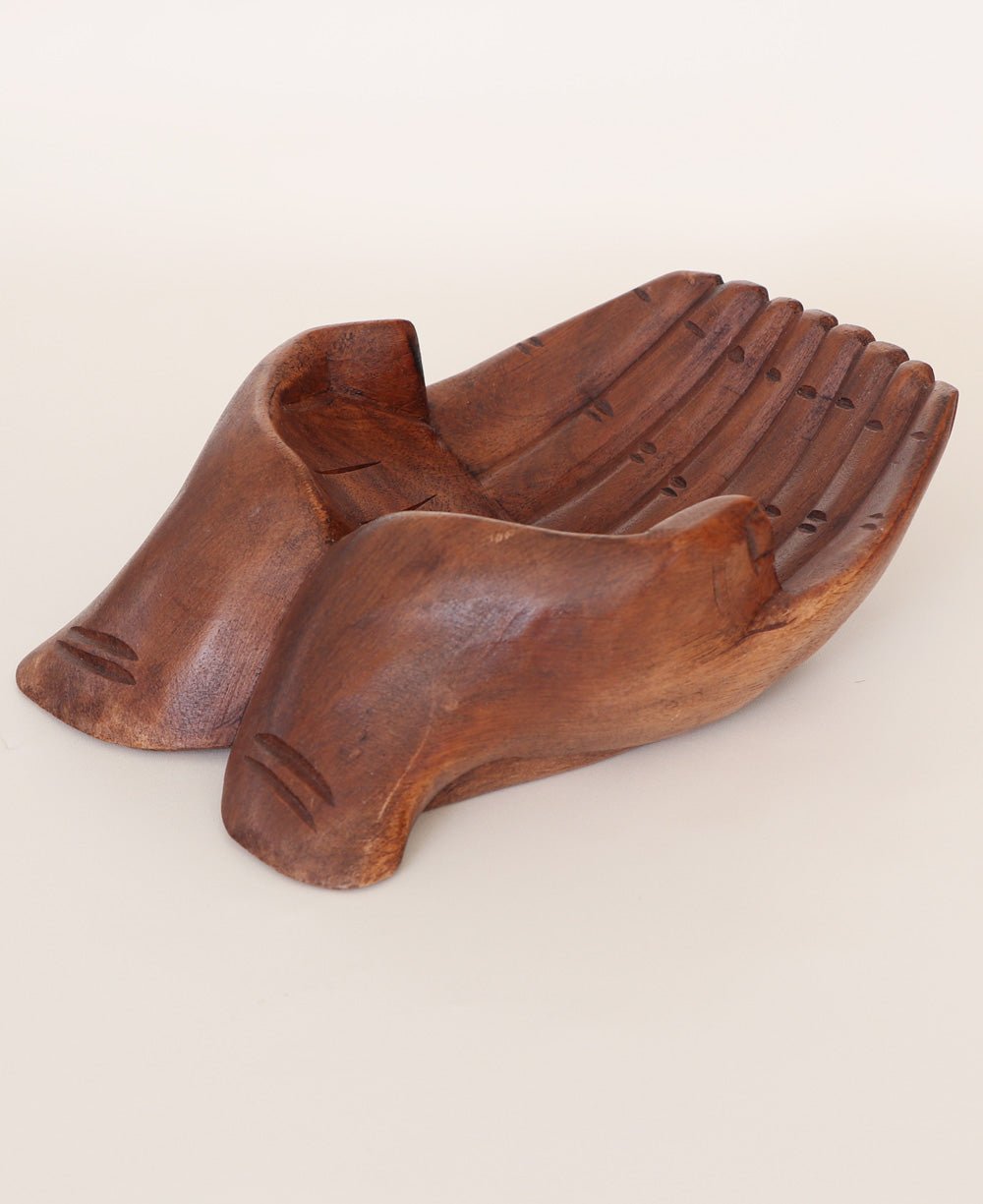 Offering Hands Wooden Carving and Display Bowl, Bali - Decor