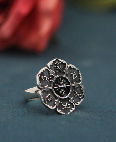 Om Mani Padme Hum Mantra Ring, Sterling Silver - Rings