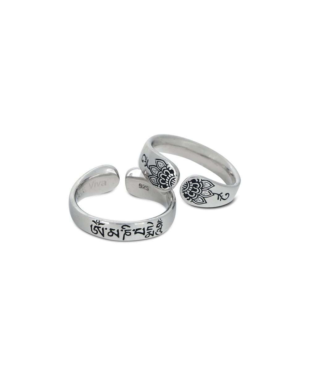 Om Mani Padme Hum Sterling Silver Adjustable Ring - Rings