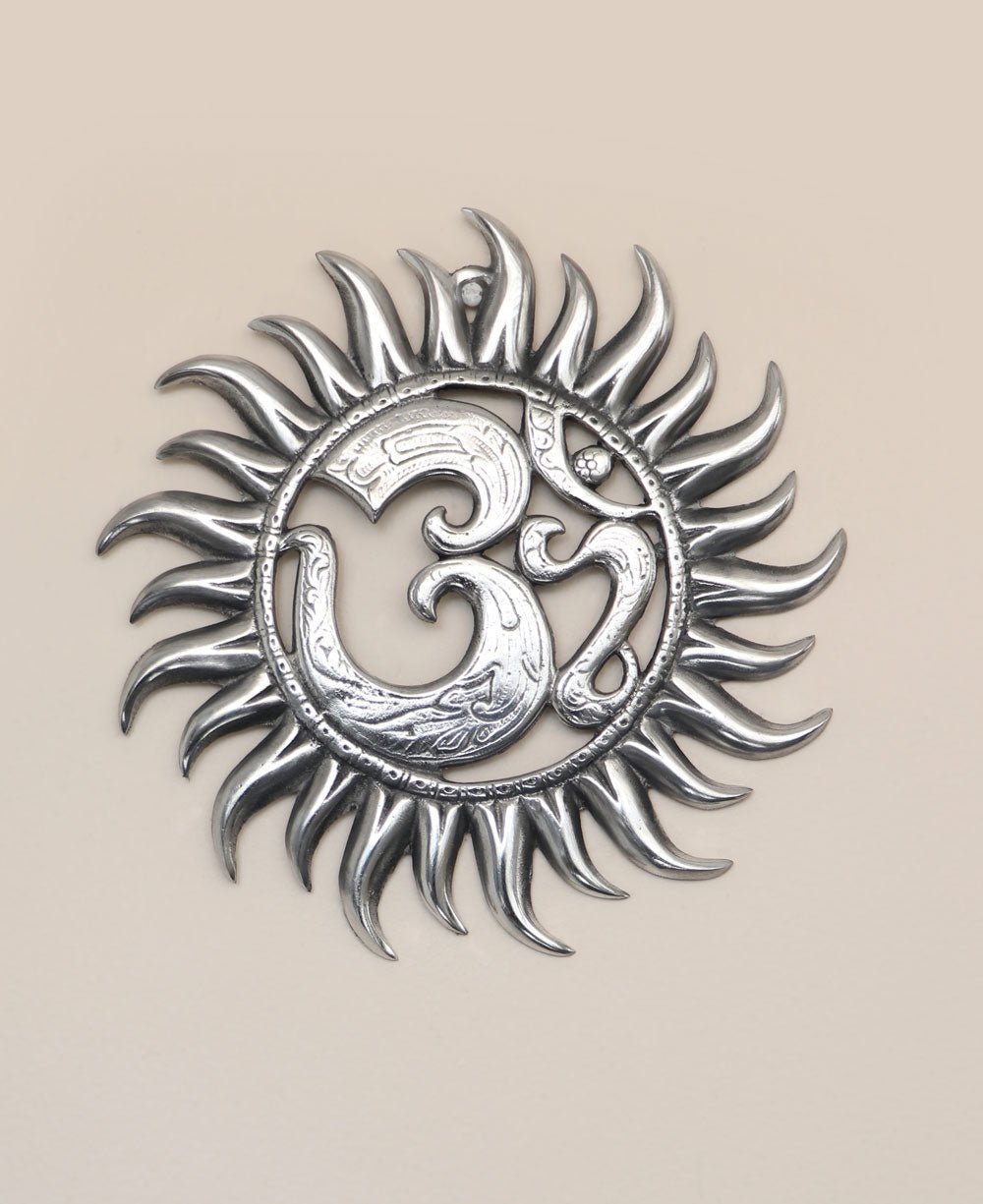 Om Sun Wall Hanging with Silver Colored Finish - Wind Chimes
