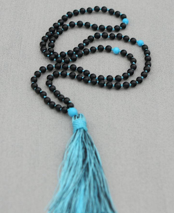 Onyx and Howlite Knotted Gemstone Mala, 108 Beads - Prayer Beads