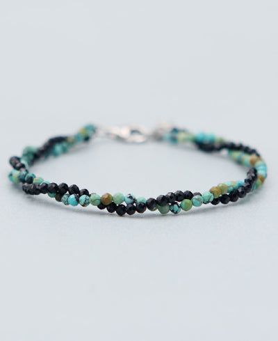 Onyx and Turquoise Twist Bracelet for Protection - Bracelets