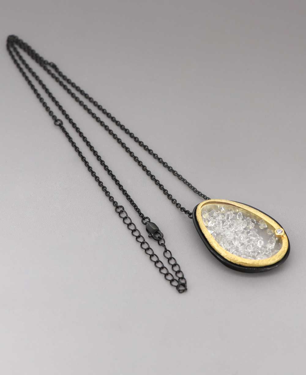 Organic Frame Pendant with Floating Quartz Necklace - Necklaces