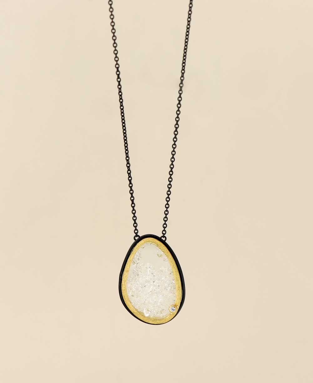 Organic Frame Pendant with Floating Quartz Necklace - Necklaces