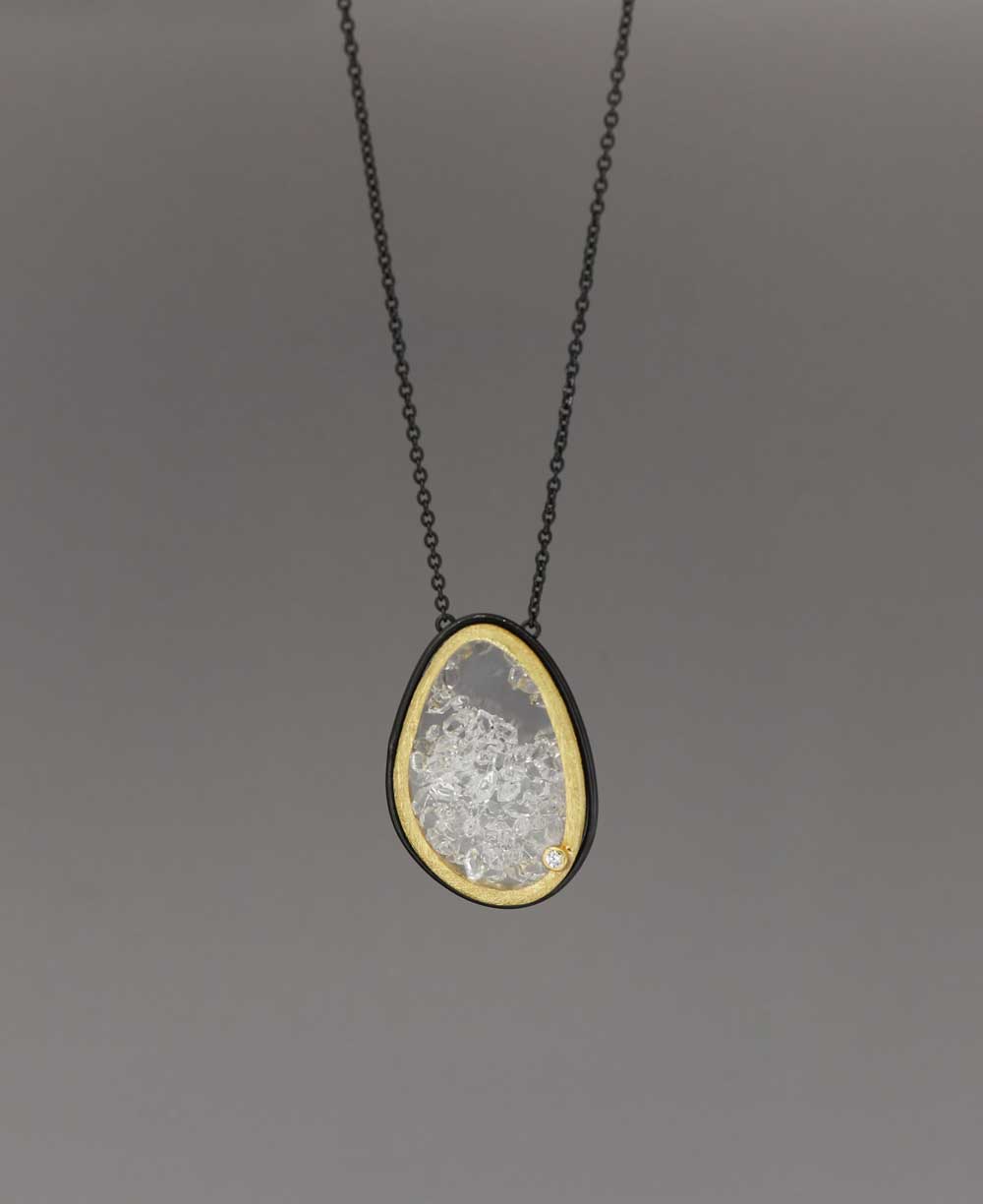 Organic Frame Pendant with Floating Quartz Necklace - Necklaces