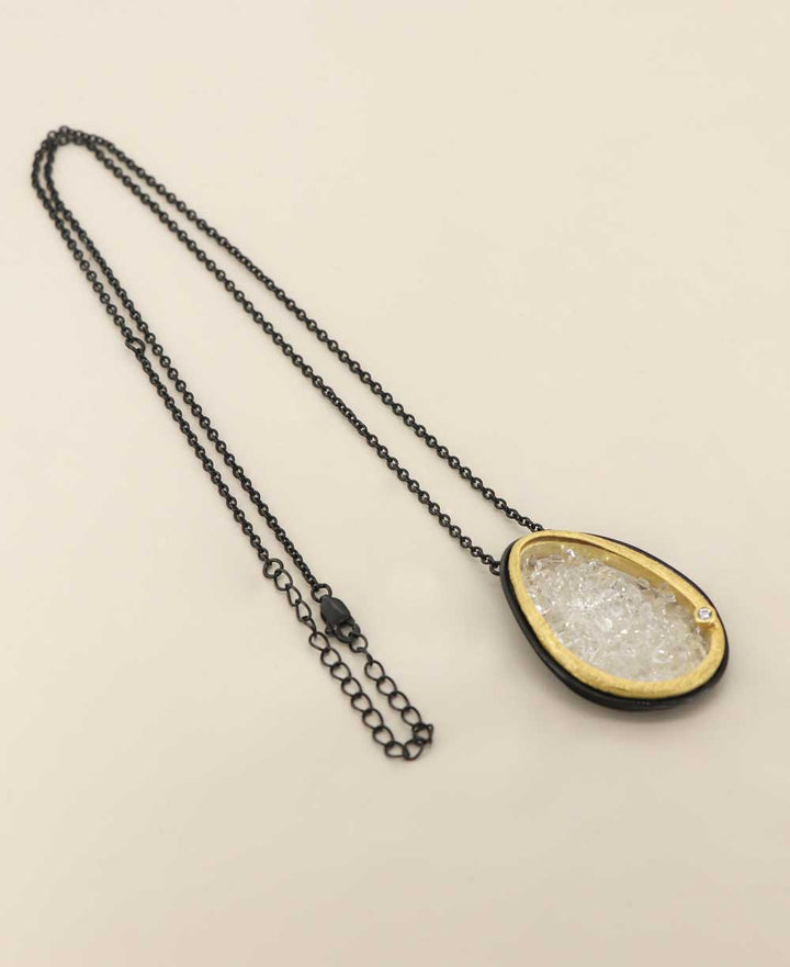 Organic Frame Pendant with Floating Quartz Necklace - Necklaces